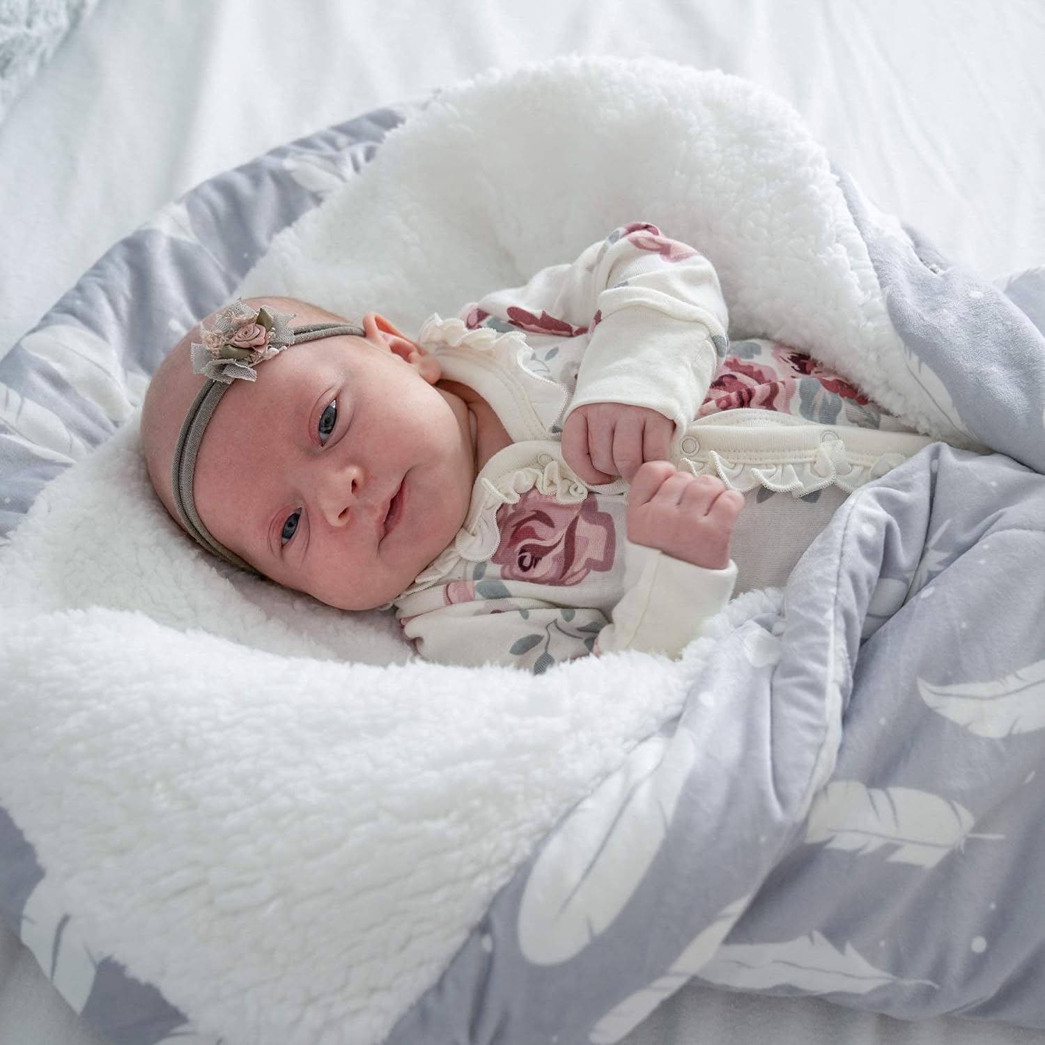Snuggle Baby Swaddle Blanket for Boy or Girl - Premium Plush Newborn Swaddle Sleep Sack - Soft Fleece Baby Sleeping Bag - Stroller Infant Swaddle Wrap - Boho Feathers - Image 7